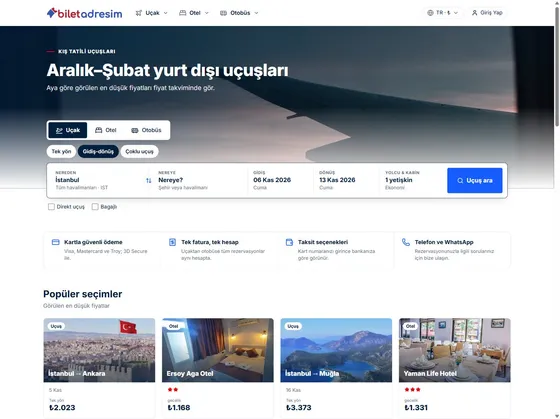 Biletadresim.com sitesinin ana sayfası